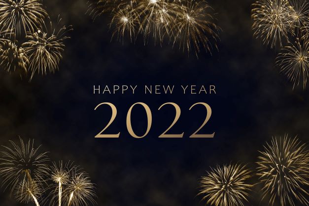 Fireworks in the background with Happy New Year 2022 text